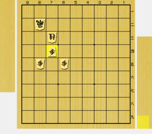 ShogiGUIの部分図。７四歩と打った図。